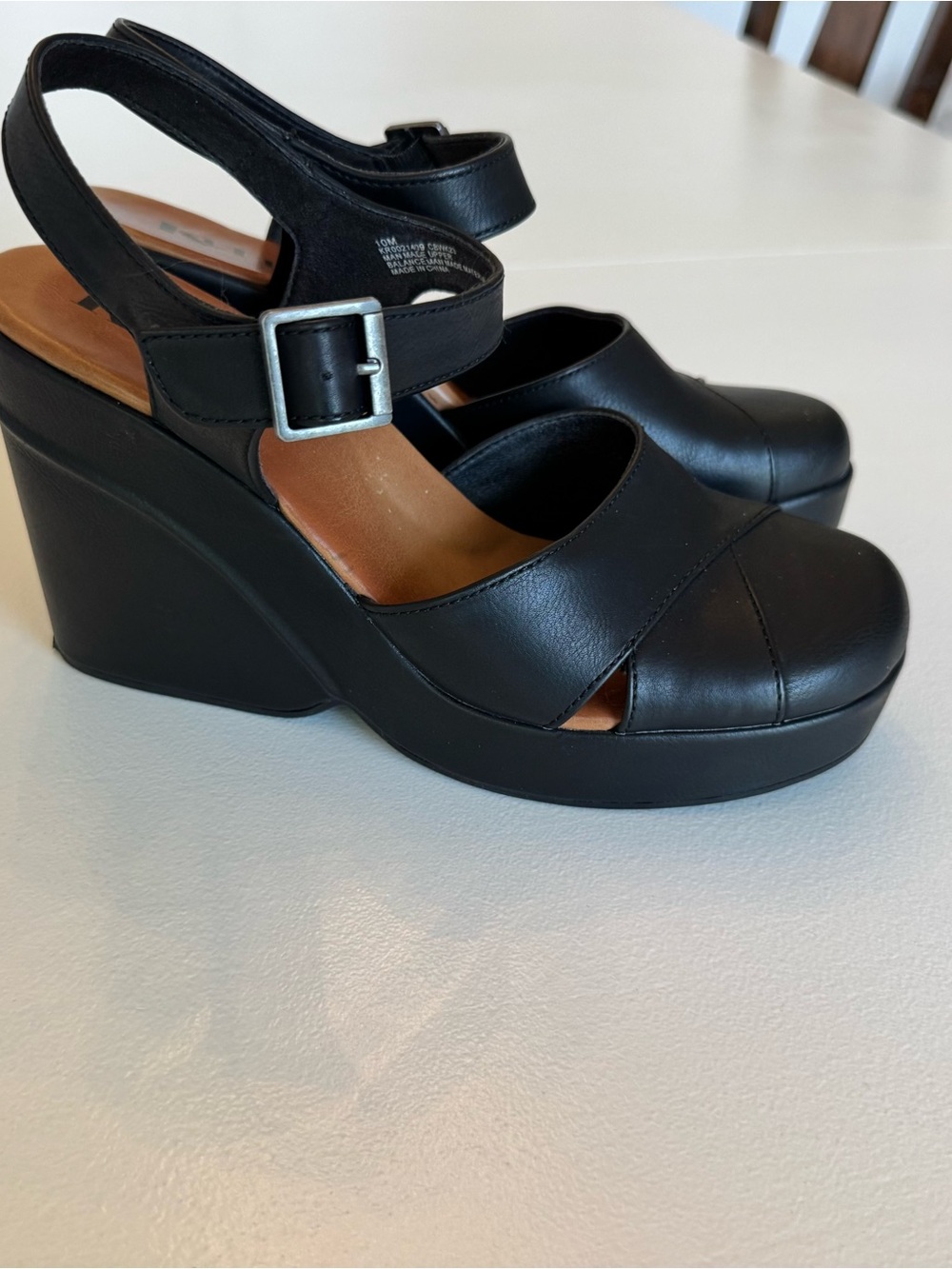 Korks Babette Black Wedge Sandal Ankle Strap Closed Toe Comfort Shoe